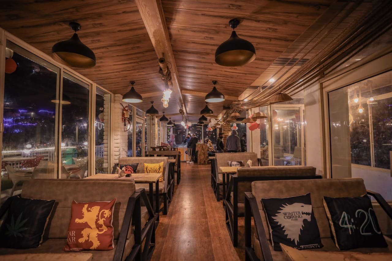 Warm restaurant interior in the evening